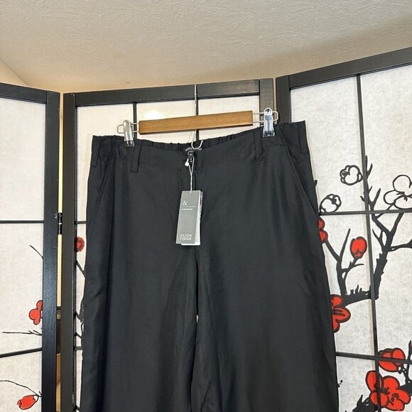 Eileen Fisher Silk Crepe Back Satin Straight Leg Cropped Pant Black M Pocket New - Picture 2 of 6